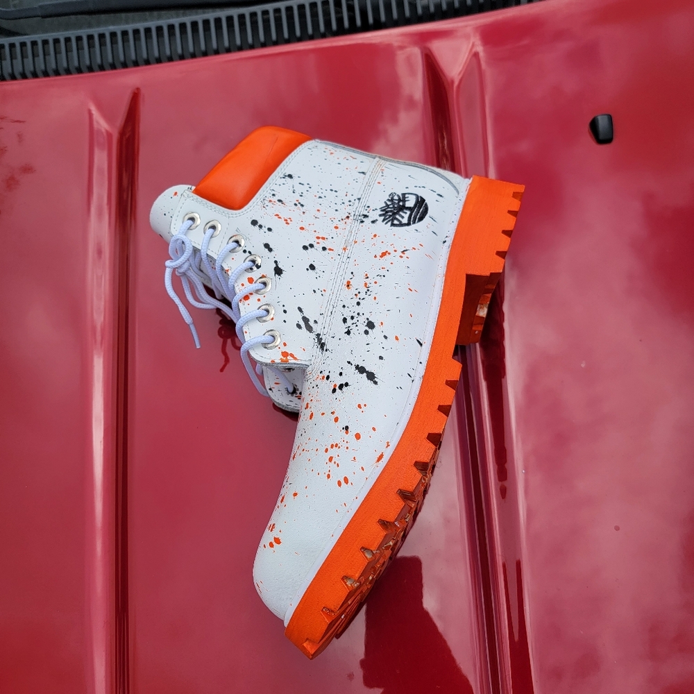 Orange Timberland boots Splatter custom